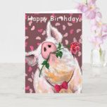 Funny Birthday Card Gentleman Pig Romantic<br><div class="desc">Funny Happy Birthday Cards Gentleman Pig with Rose - MIGNED Painting - Customizable</div>