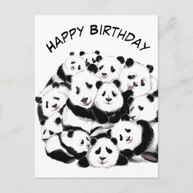 Funny Birthday Card Happy Pandas (Front)