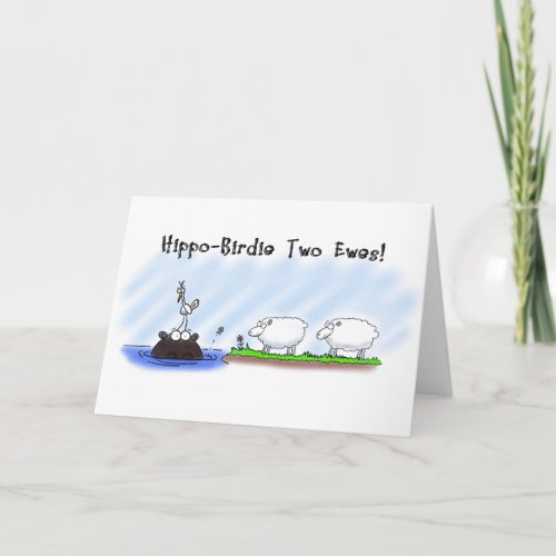Funny Birthday Card Hippo Birdie Two Ewes Card