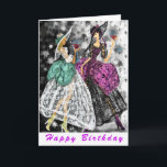 Funny Birthday Card Ladies Drinking Wine - Cheers<br><div class="desc">Funny Birthday Cards with Two Ladies In Black and White Modern Lace Dresses Drinking Wine Art Painted Birthday Card - Cheers - Customizable - or Choose / Add Your Unique Text / Name / Color - Make Your Special Greeting Cards Gifts - Resize and move or remove and add elements...</div>