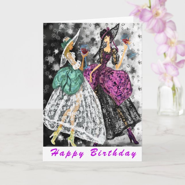 Funny Birthday Card Ladies Drinking Wine - Cheers (Orchid)