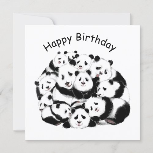 Funny Birthday Card Panda Family _ Painting