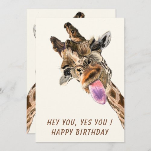 Funny Birthday Card Playful Giraffe Tongue Out