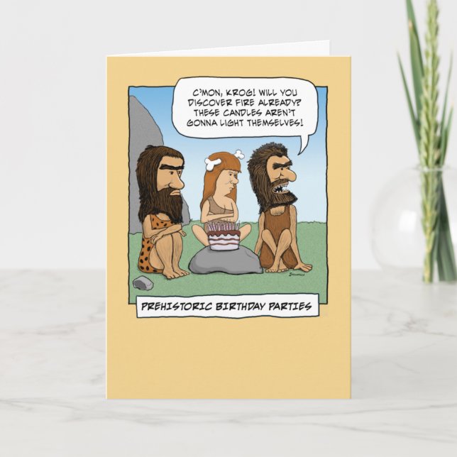 Funny birthday card: Prehistoric Party Card (Front)