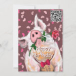 Funny Birthday Card Romantic Gentleman Pig<br><div class="desc">Romantic Gentleman Pig with Rose Funny Birthday Cards - MIGNED Painting Design - or Add Your Text / Name</div>