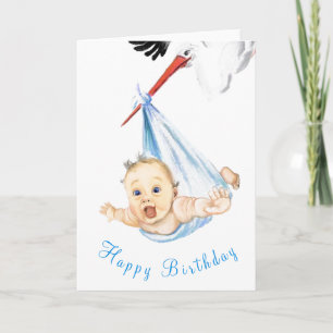 Funny Birthday Card Stork Carrying Baby