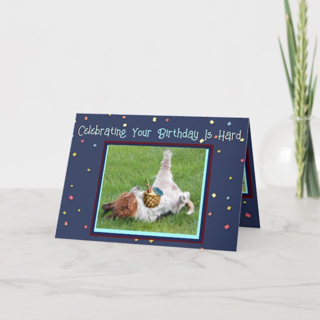 Funny Birthday Card w/Basset & Tropical Pineapple  (Front)