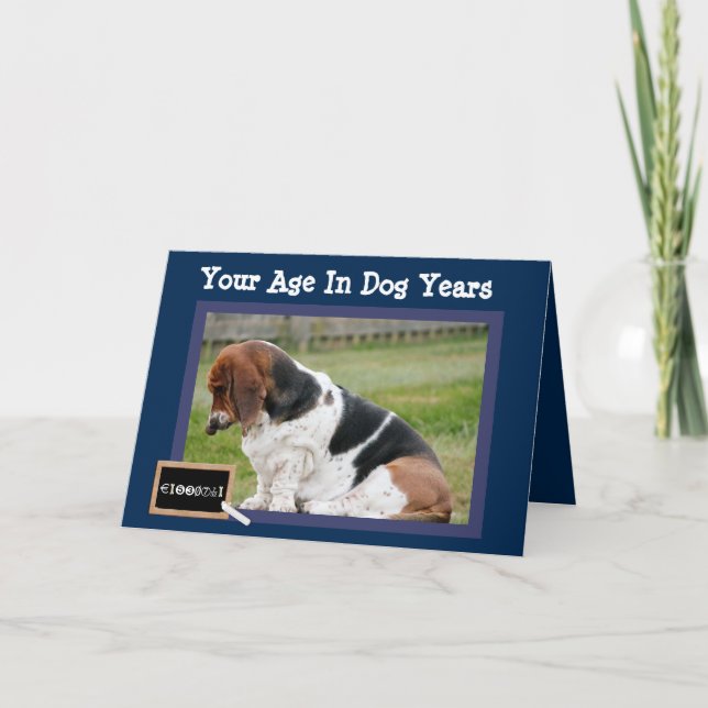 Funny Birthday Card w/Cute Basset Hound (Front)