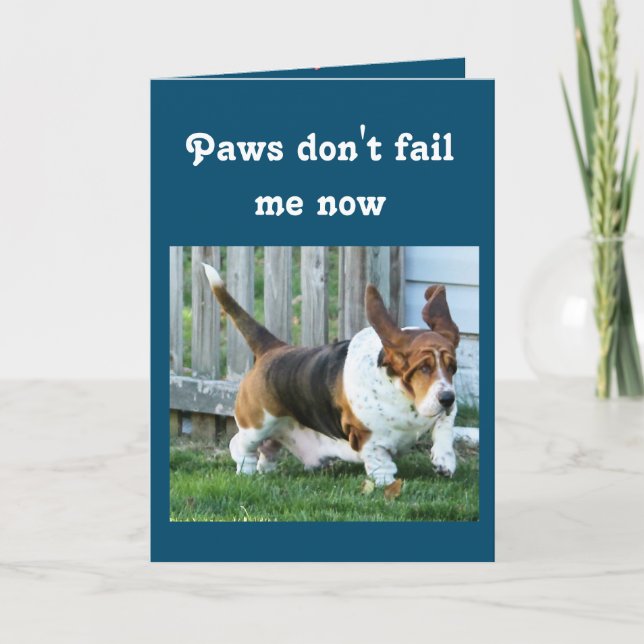 Funny Birthday Card w/Cute Basset Hound, Customize (Front)