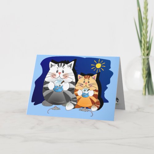Funny Birthday card with cats eating cupcakes