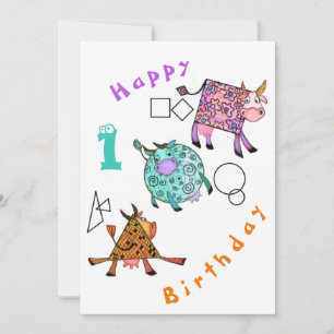 Funny Birthday Card with Colorful Geometric Cows