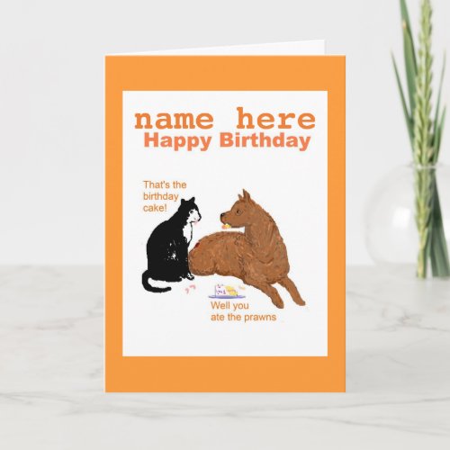 Funny Birthday Card with Dog Cat Add name front