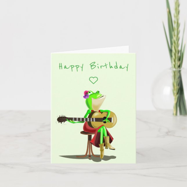 Funny Birthday Card with Frog Playing Guitar (Front)