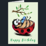 Funny Birthday Card with Happy Ladybug<br><div class="desc">Funny Birthday Cards with Happy Little Ladybug with Phone - Choose / Add Your Unique Text / Color - Make Your Unique Gift - Resize and move or remove and add elements with customization tool ! - Drawing and Design by MIGNED. You can also transfer my designs to more than...</div>
