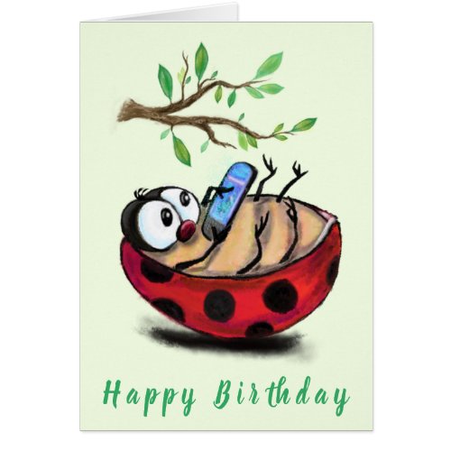 Funny Birthday Card with Happy Ladybug