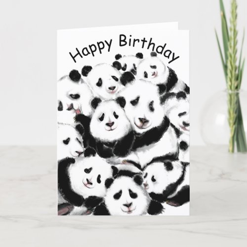 Funny Birthday Card with Happy Panda Family