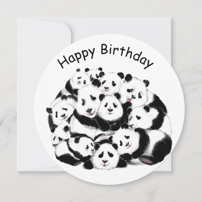 Funny Birthday Card with Happy Pandas (Front)