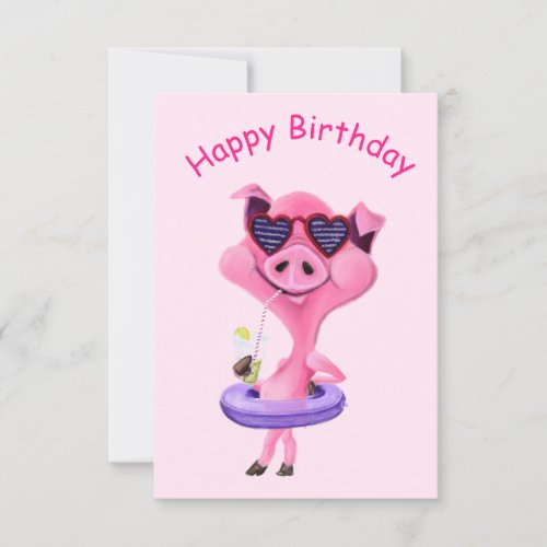 Funny Birthday Card with Happy Party Pig