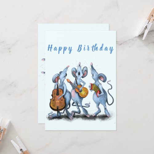 Funny Birthday Card with Musical Mouse Band