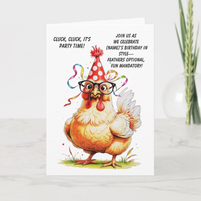 Funny Birthday Card with Stylish Chicken (Front)