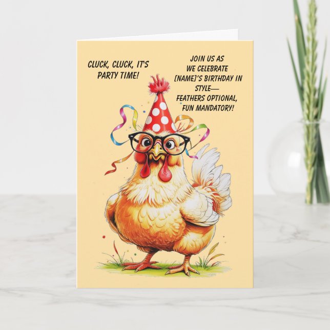 Funny Birthday Card with Stylish Chicken (Front)