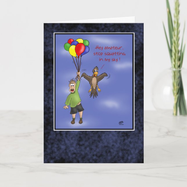 Funny Birthday Cards: Sky Squatting Card (Front)