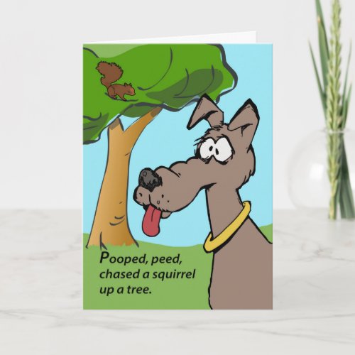 Funny Birthday Cartoon Dog Squirrel in a Tree Card