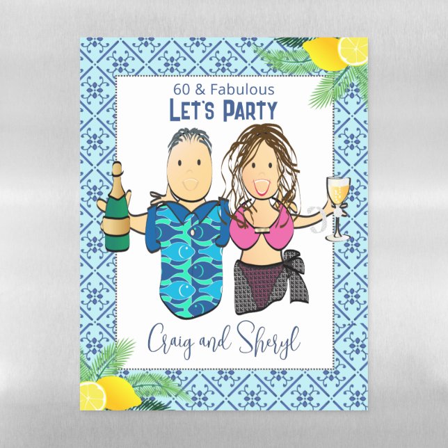Funny Birthday Cartoon Mediterranean Party Cruise  Magnetic Dry Erase Sheet (Vertical)