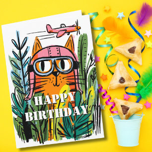 Funny Birthday Cat Pilot Aviator Cat Dad Aviation Card