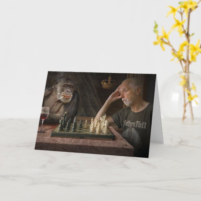 FUNNY BIRTHDAY CHIMPANZEE GREETING CARD (Yellow Flower)