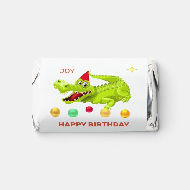 Funny Birthday Crocodile & Confetti on White Hershey's Miniatures (Front)