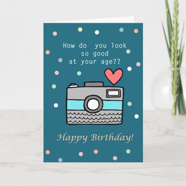 Funny Birthday Cute Camera Photographer Girl   Card (Front)