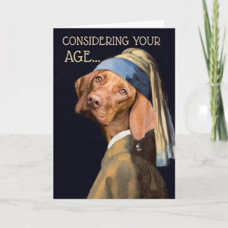 Funny Birthday Dog Girl with a Pearl Earring Humor Card