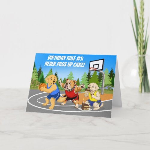 Funny Birthday Dogs Playing Basketball Cake Game Card