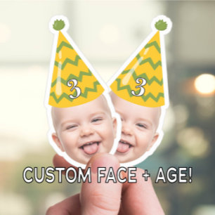 Funny Birthday Face with Party Hat & Custom Age Sticker