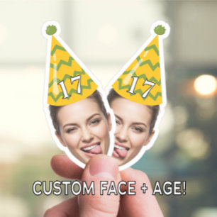 Funny Birthday Face with Party Hat & Custom Age Sticker