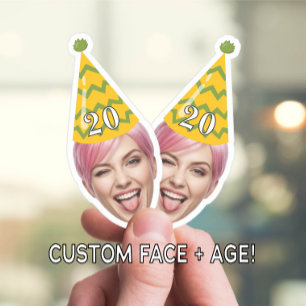 Funny Birthday Face with Party Hat & Custom Age Sticker