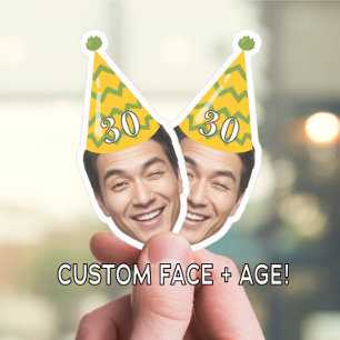 Funny Birthday Face with Party Hat & Custom Age  Sticker
