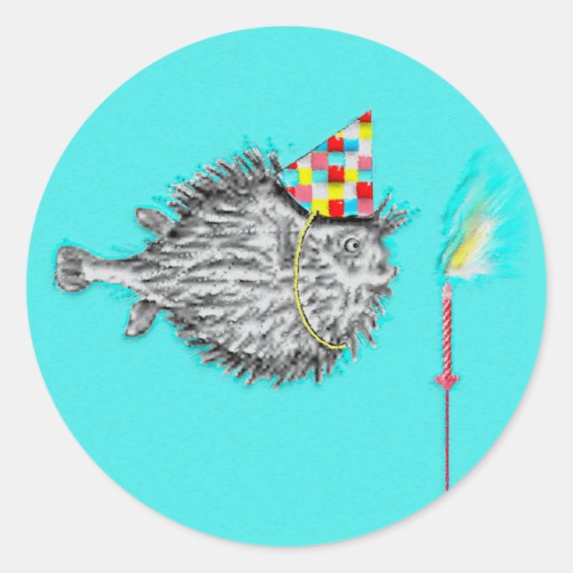 Funny Birthday Fish Classic Round Sticker (Front)