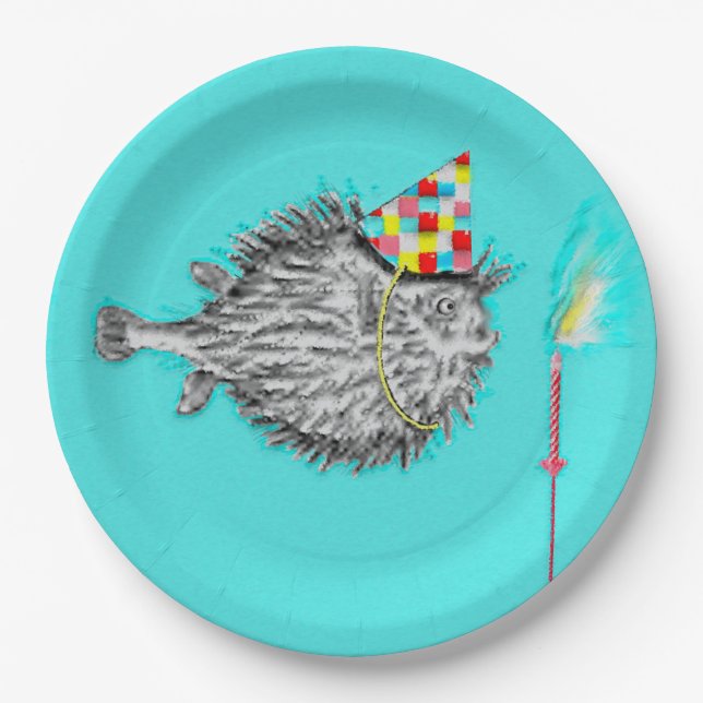 Funny Birthday Fish Wish Paper Plates (Front)