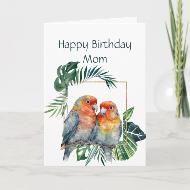 Funny Birthday for Mom Parrot Couple Birds Card (Front)