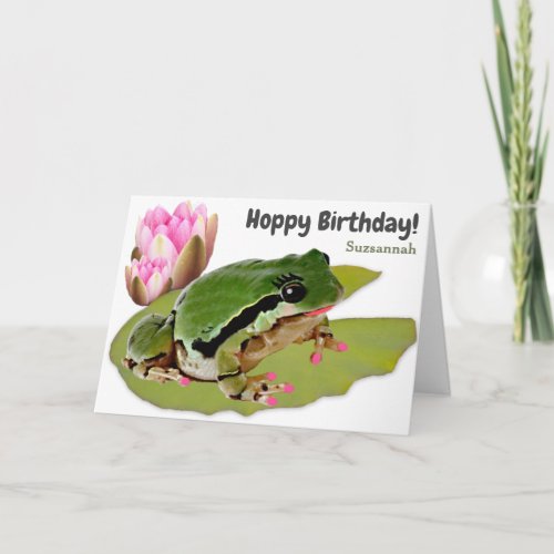 Funny Birthday Frog Princess Pink Water Lily Card