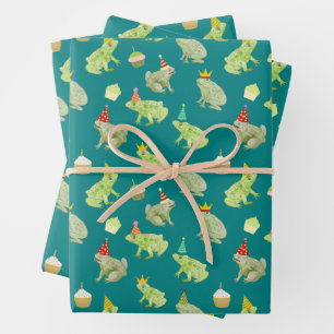 Funny Birthday Frogs Hand-Illustrated Cute Toads Wrapping Paper Sheets