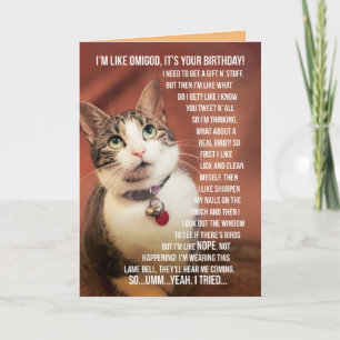 Funny Birthday Greeting From A Cat To A Teenager Card