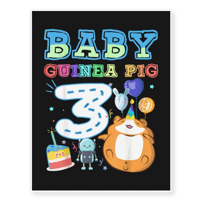 funny birthday guinea pig s 3rd birthday temporary tattoos (Front)