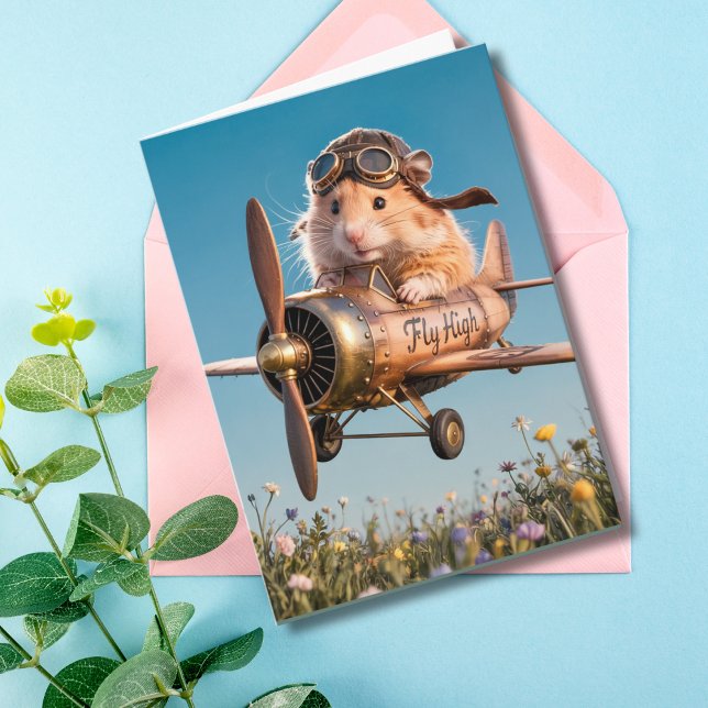 Funny Birthday Hamster Pilot & Airplane Aviator  Card (Creator Uploaded)