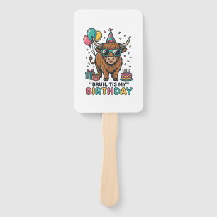 Funny Birthday Highland Cow Party Design_1 Hand Fan
