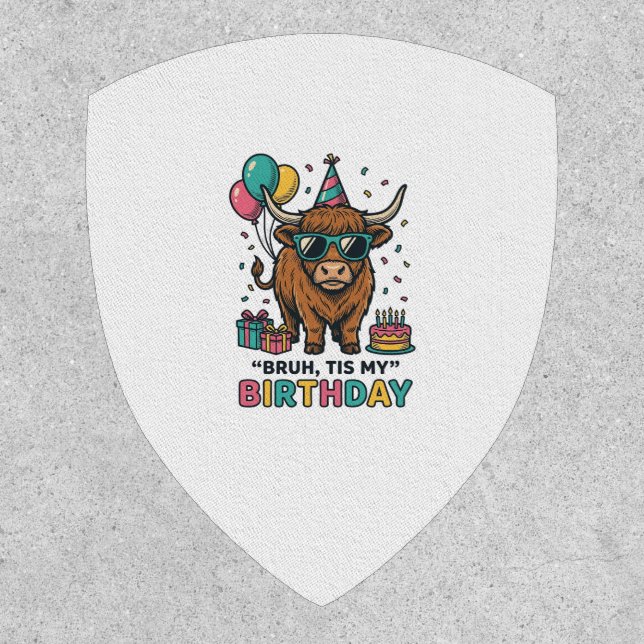 Funny Birthday Highland Cow Party Design_1 Patch (Front)
