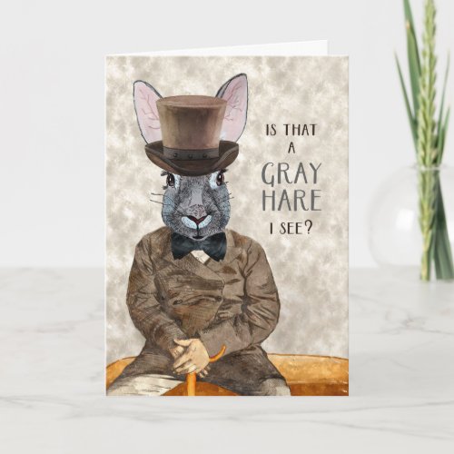 Funny Birthday Hipster Rabbit with Gray Hare Humor Card
