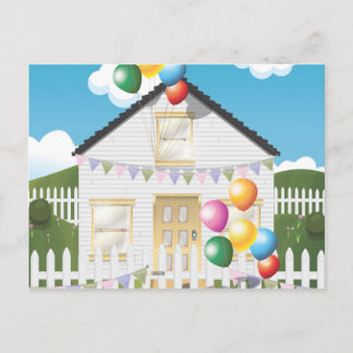 Funny Birthday House with Baloons Postcard